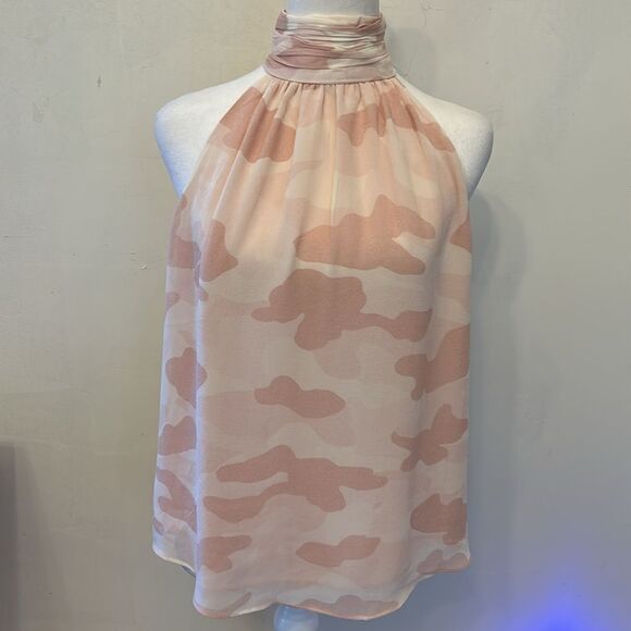 Joie Pink and Cream Patterned Silk halter top Size XS EUC - Picture 2 of 9